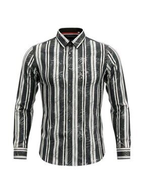 American Breed Mens Long Sleeve Black & White Striped Button-Up Shirt